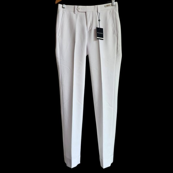 30x32 White Dress Pants Jos A Bank Skinny Fit Mens New Polyester Pant 3YFY30210 - Picture 1 of 17